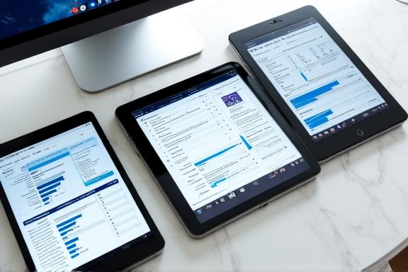 Digital marketing metrics visualized on multiple screens